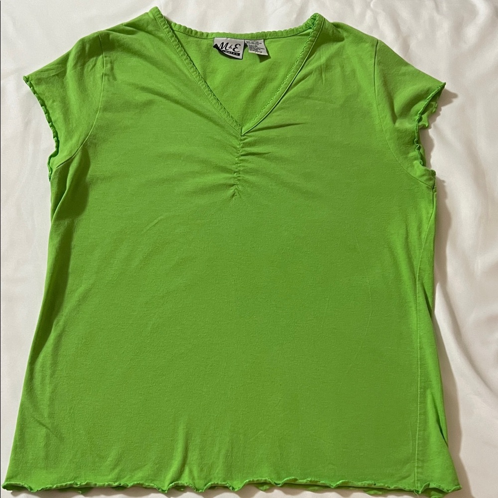 Dark Lime Green V-Neck Top Large